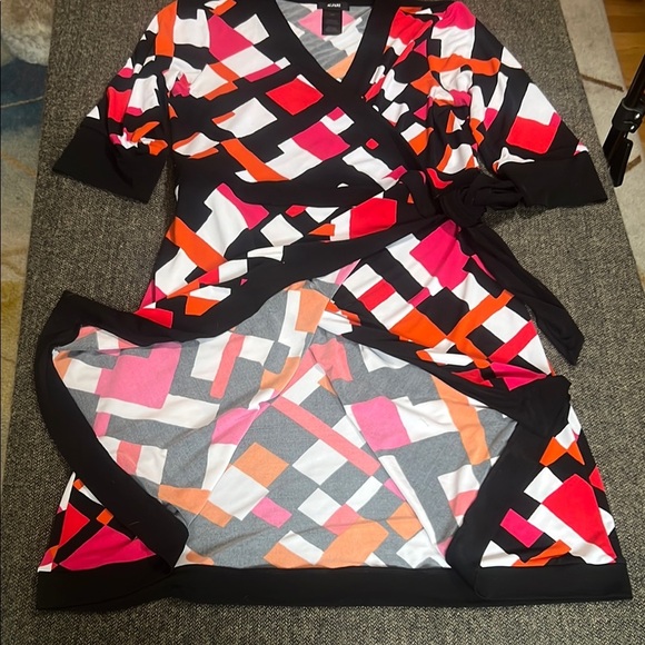 Alfani Wrap Print Stretch Dress Pink Orange Black sz L - Picture 4 of 8
